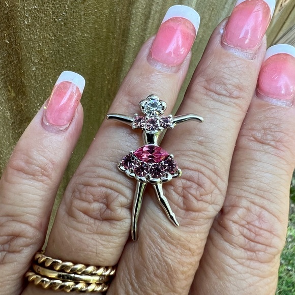 None Jewelry - Silver-tone Clear & Pink Rhinestone Ballerina Pendant 👠